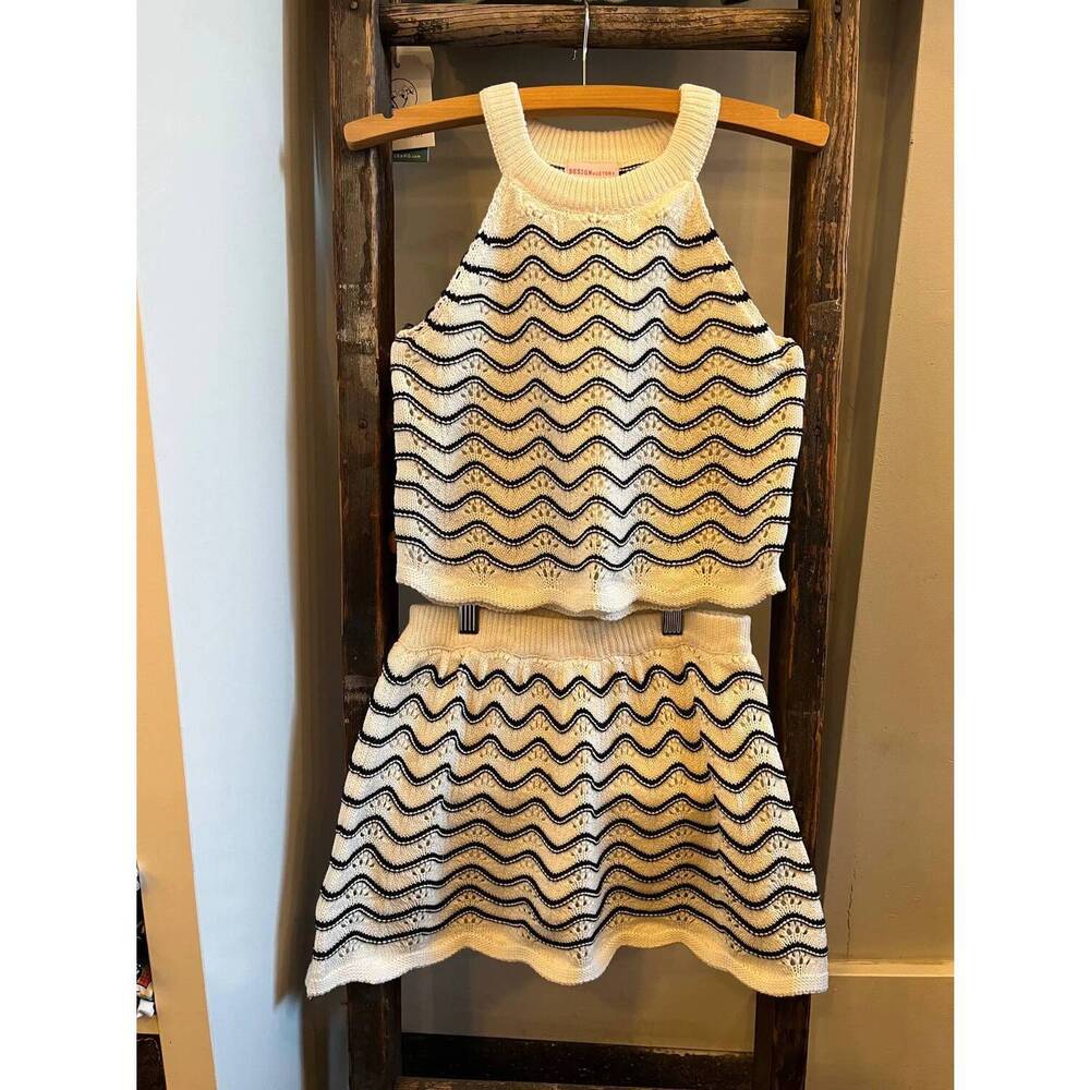 NEW DESIGN HISTORY girl's knit tank top & skort set in white/navy